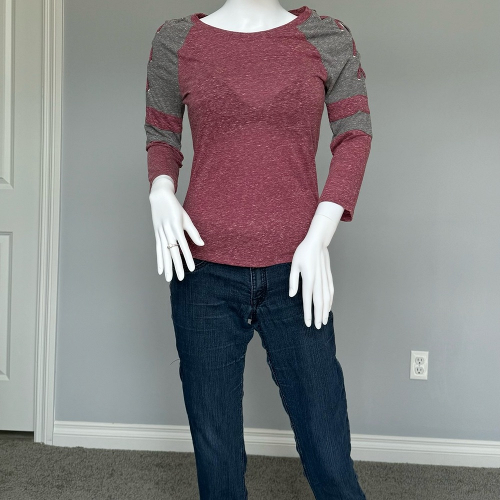 Pink Tee, Maroon and Grey striped shirt and Jeans - Picture 10 of 13